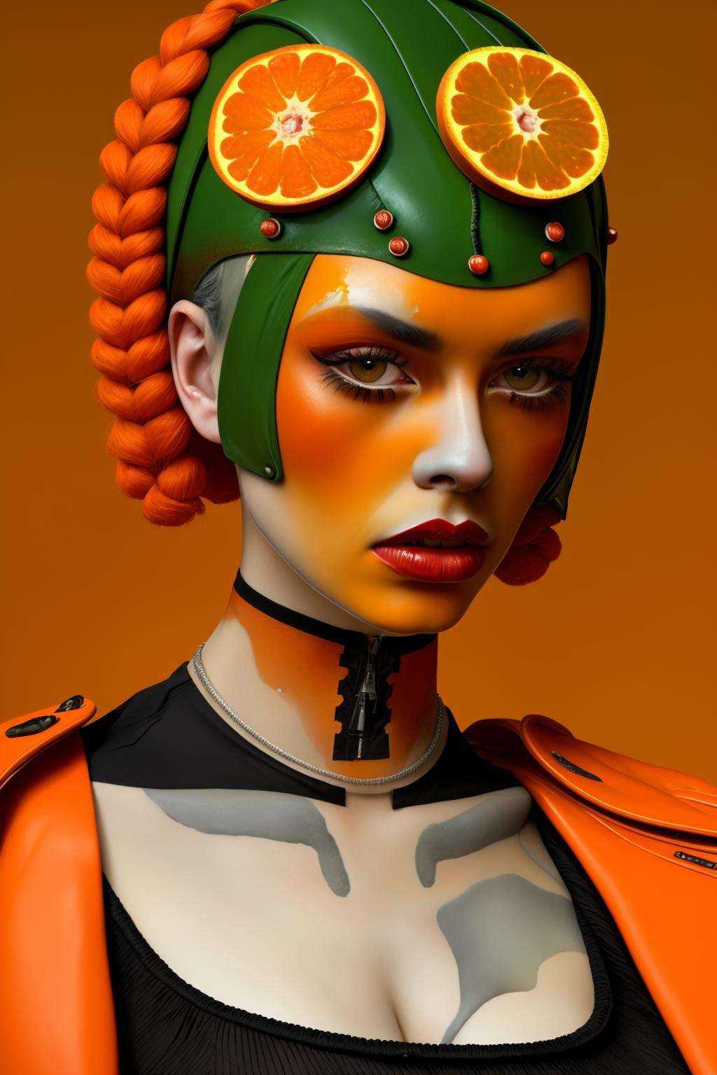 a woman with a tangerine head ,  Enki Bilal,  fashion photography on Tensor.Art