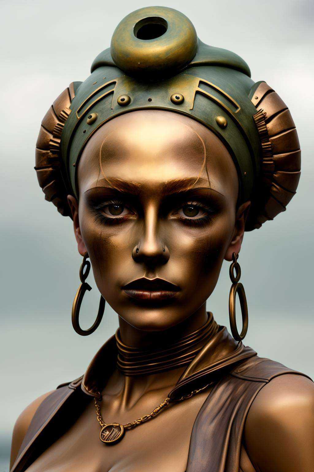 a woman with a bronze head ,  Enki Bilal,  fashion photography on Tensor.Art
