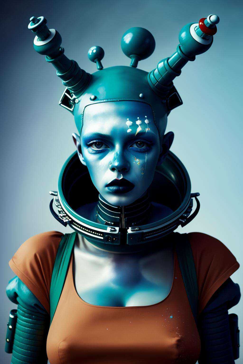 a woman with a blue head ,  Enki Bilal,  fashion photography on Tensor.Art