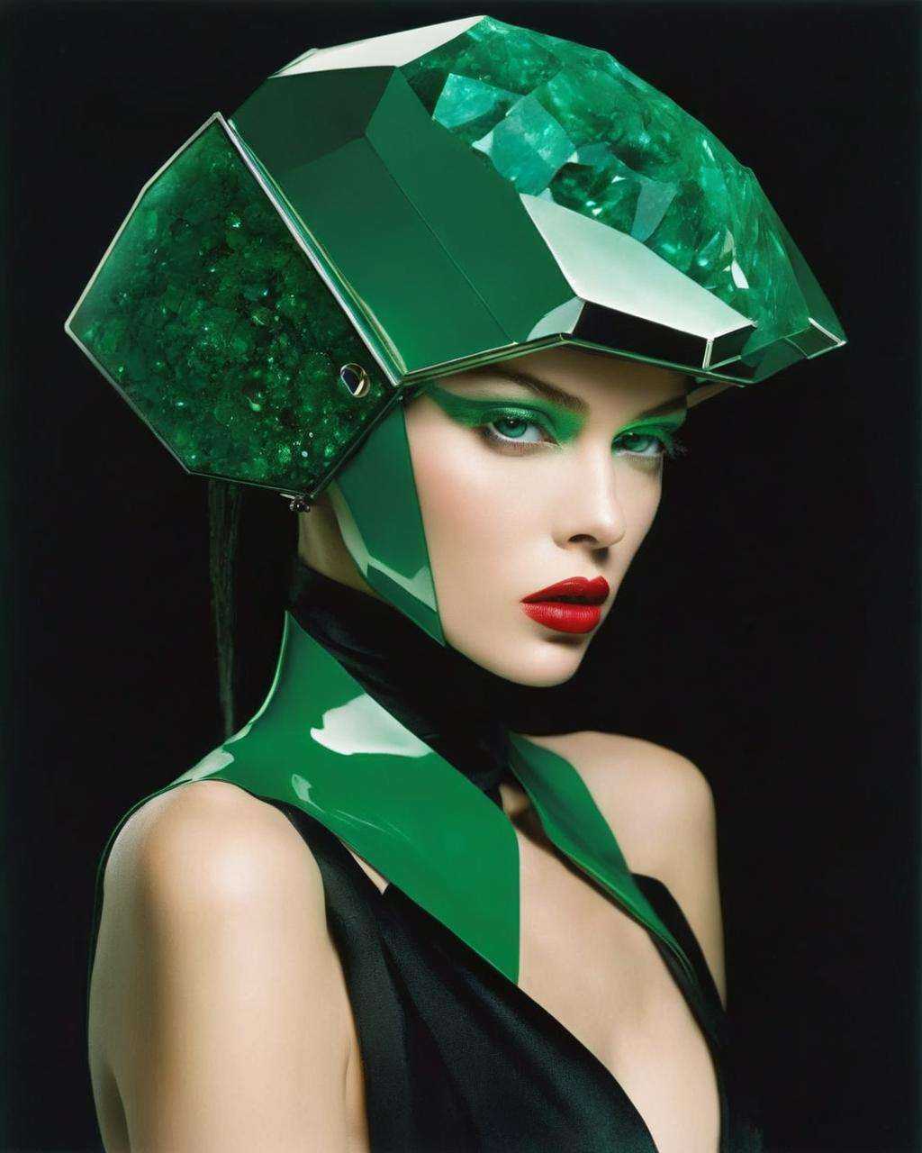 a woman with a emerald head ,  Enki Bilal,  fashion photography on Tensor.Art