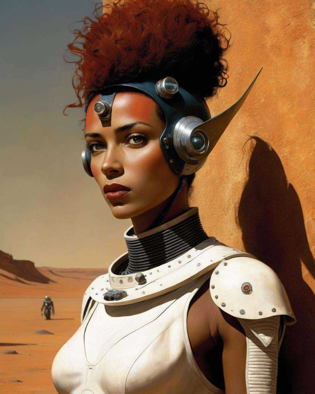 a woman with a tenné-(tawny) skin,  Enki Bilal,  sci-fi art on Tensor.Art