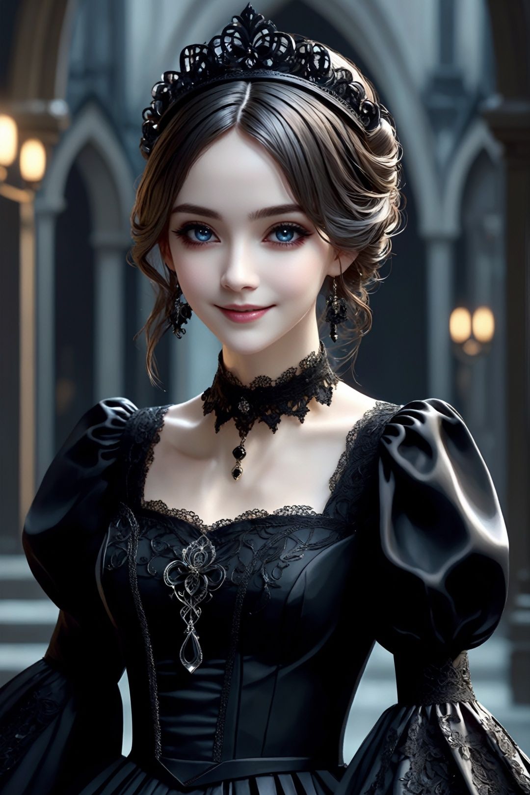 (gothic_girl),  light smile,  black dress on Tensor.Art