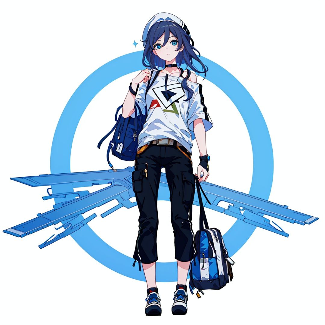  (masterpiece:1.3),(the best quality:1.2),(super fine illustrations:1.2),(Masterpiece),high quality,high detail,(white background:1.2),looking at viewer,(SOLO:1.4),outline,simple background,, blue_eyes,hair_between_eyes,fu_hua,hat,