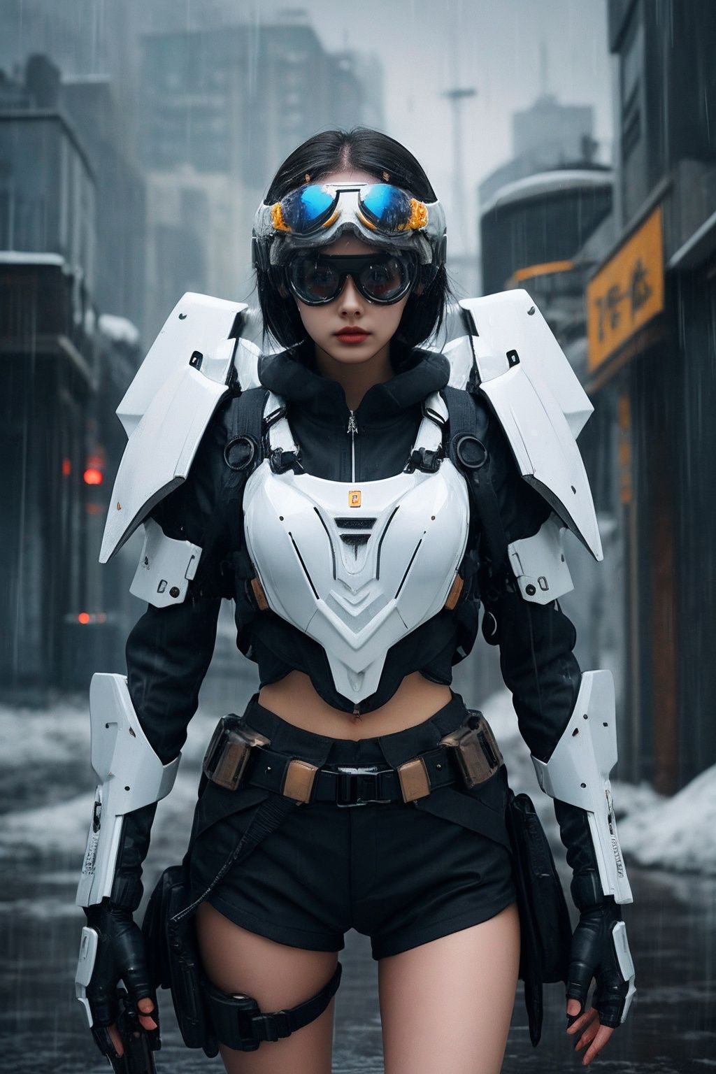 1girl,Mecha,rain,solo,goggles,gun,blue_jijiaS