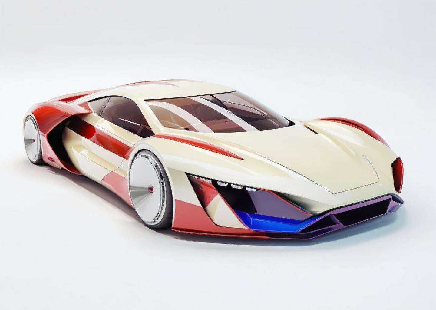 a  color sports car with a ivory stripe on the side of it's body and a white background, Ai-Mitsu, concept design, a digital rendering, panfuturism<lora:concept_car:1.0>