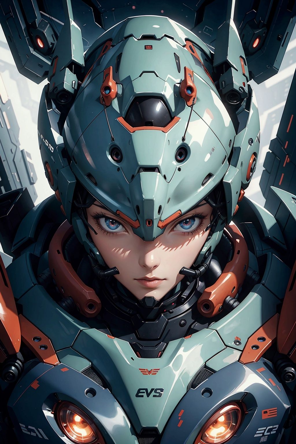 eva 02, evagod, evangelion mecha, science fiction, looking at viewer, (official art, Best quality, masterpiece:1.2), illustration, high res, beautiful abstract background, Futurism, cyberpunk, intense angle, close-up, ,blue_jijiaS,CyberpunkAI