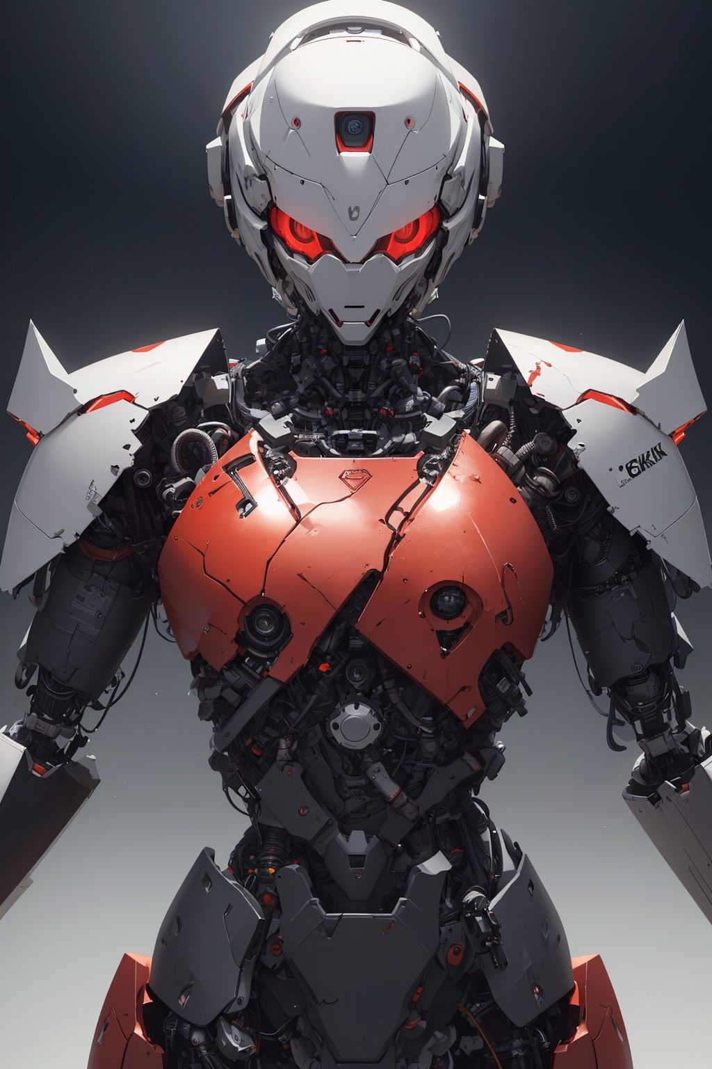 (8k, RAW photo, best quality, masterpiece:1.2), (realistic, photo-realistic:1.2)(raw photo) (extremely detailed CG unity 8k wallpaper) detailed and intricate, original,highres,looking at viewer,upper  body,red shidudou,  ,machinery,,Mecha,,chibi,,armor,full_body,science fiction,robot,bodysuit