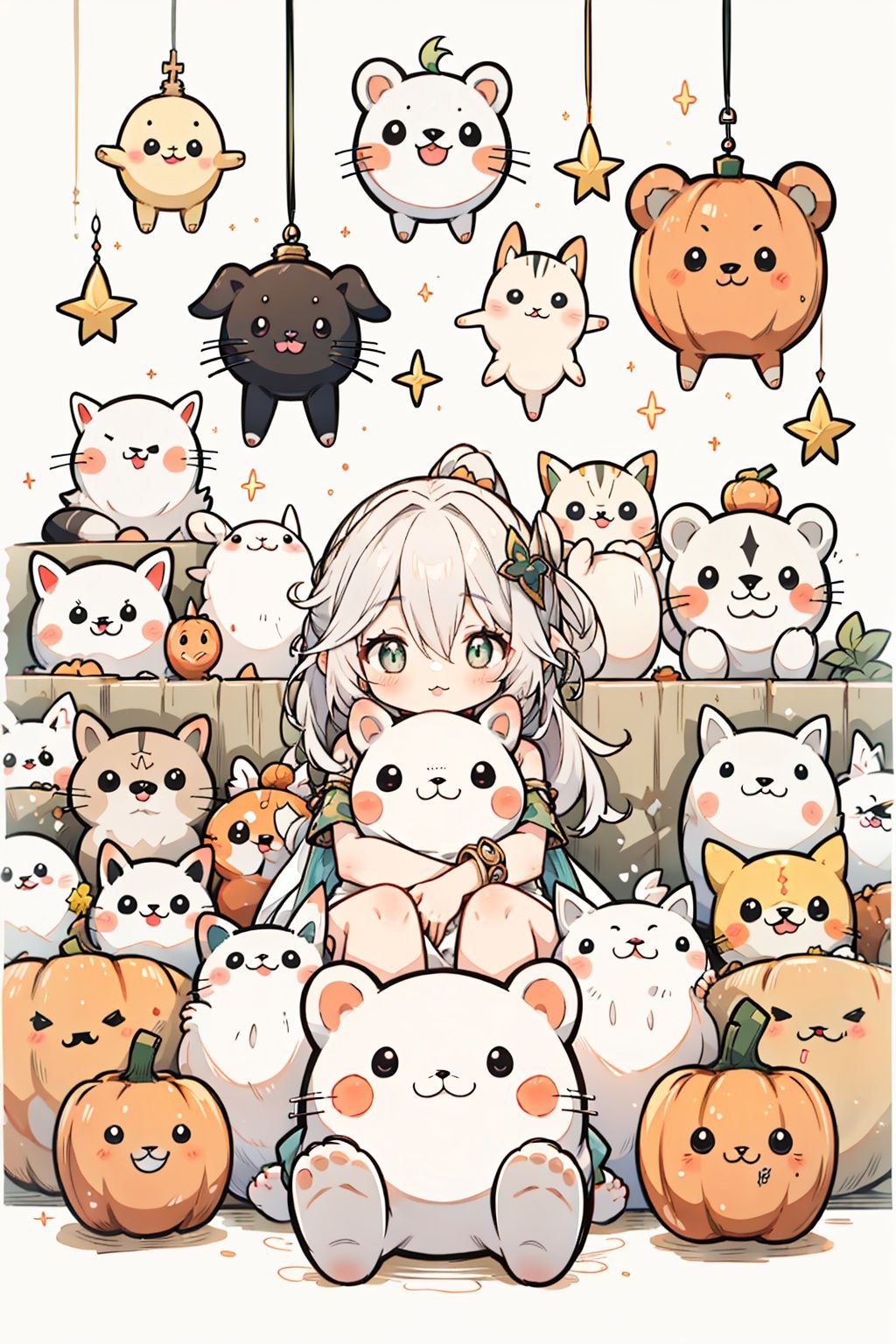 chick,too_many,stuffed_toy,stuffed_animal,stuffed_cat,:3,dog,hamster,teddy_bear,cat,ghost,bird,pokemon_\(creature\),kero,pumpkin,pikachu,jack-o'-lantern,bear