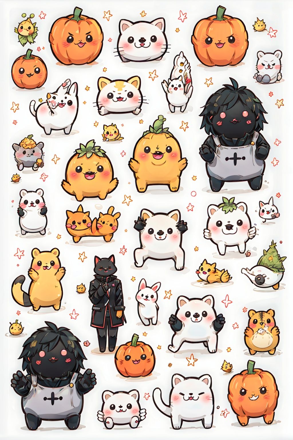 chick,too_many,stuffed_toy,stuffed_animal,stuffed_cat,:3,dog,hamster,teddy_bear,cat,ghost,bird,pokemon_\(creature\),kero,pumpkin,pikachu,jack-o'-lantern,bear