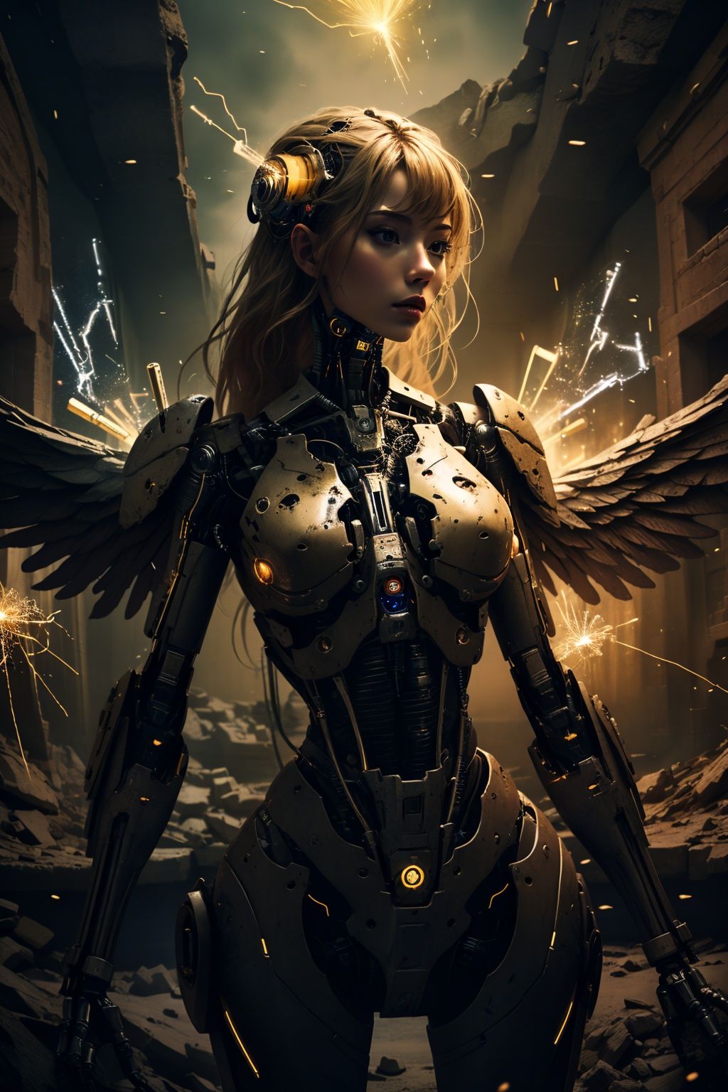 Alien cursed theme,  mockup,  beautiful semi-cyborg female with bot wings on Tensor.Art