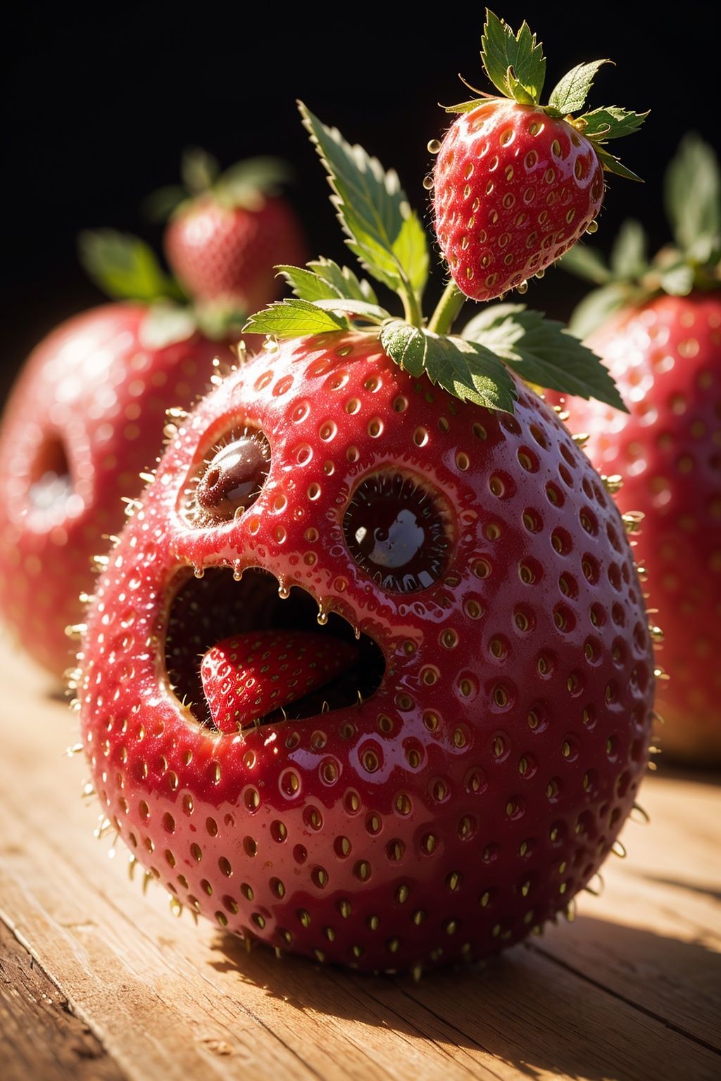very cute appealing anthropomorphic strawberry,  looking at the viewer,  big grin on Tensor.Art