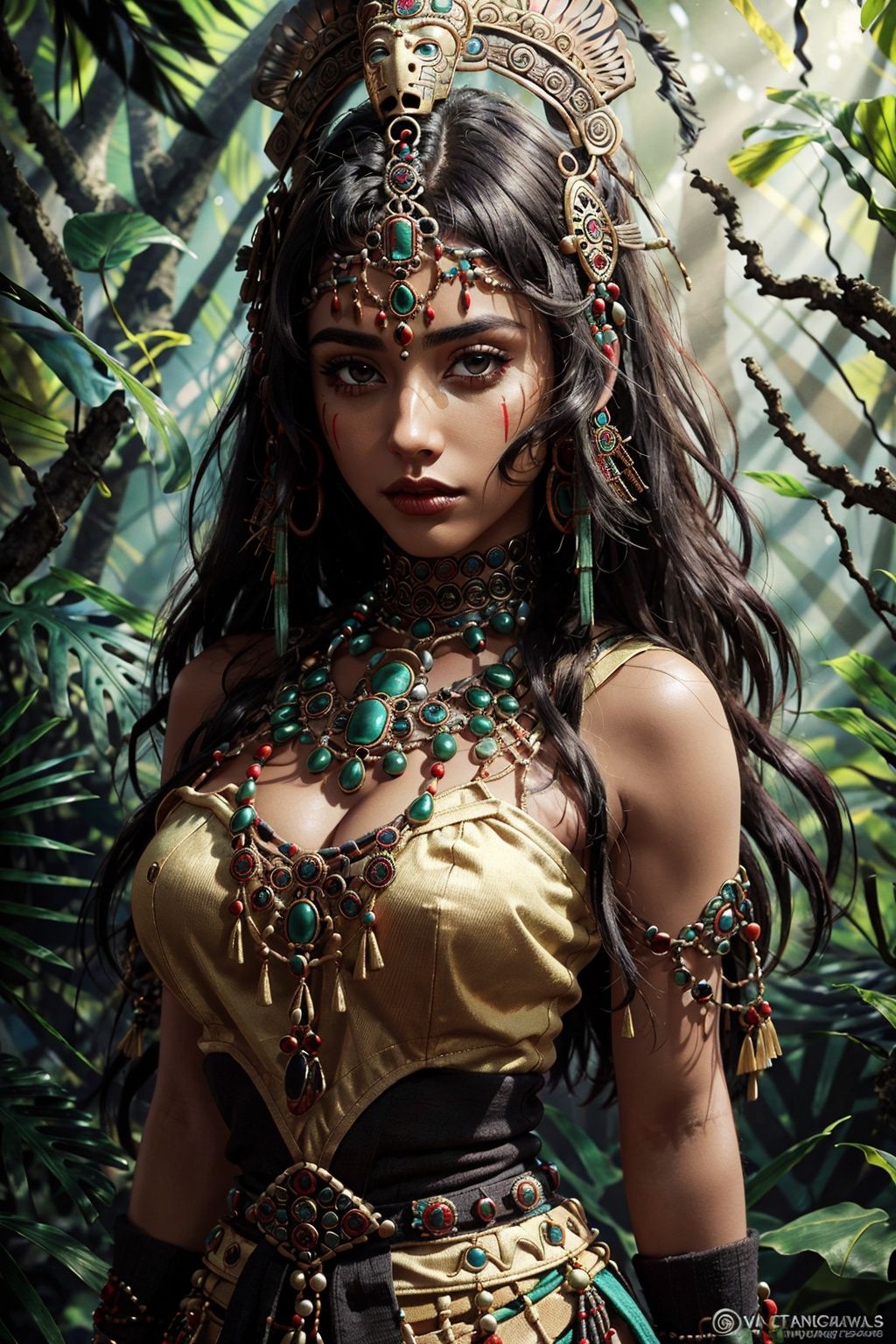 medium close up,  visible up to the waist ,  Aztec woman on Tensor.Art