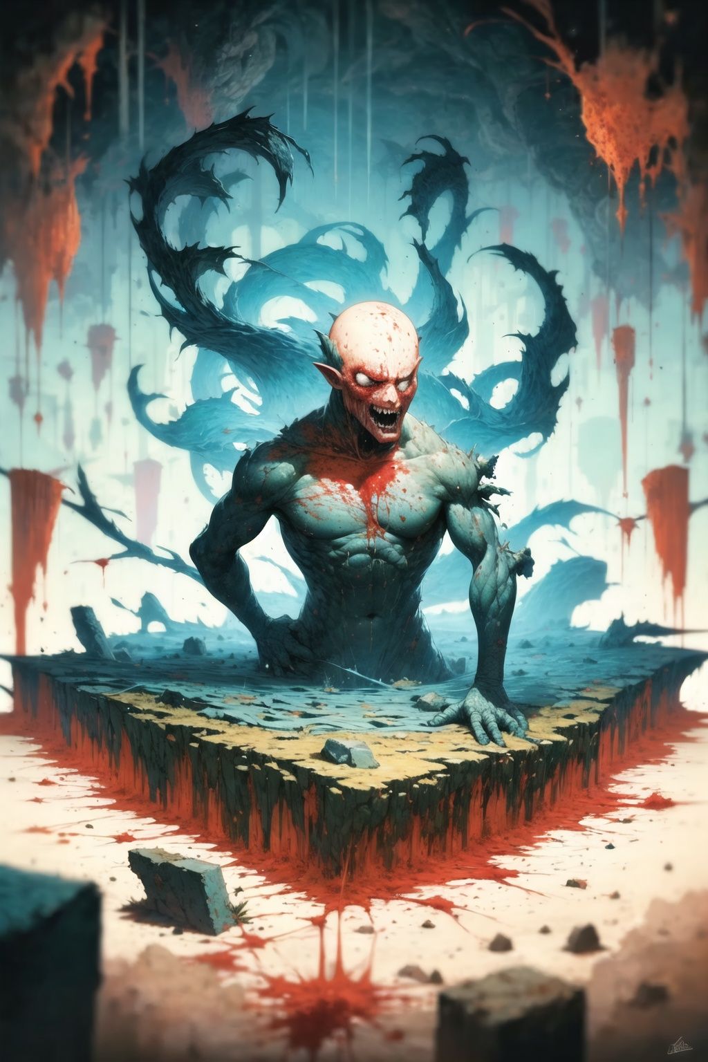 (masterpiece:1), (best quality:1),creature, upper body, (fear:1.2),(wounded:1.25),(mage:1.1),(obscure:1.1), (treasure:1.15), (matter:1.2),(bleeding:1.25)