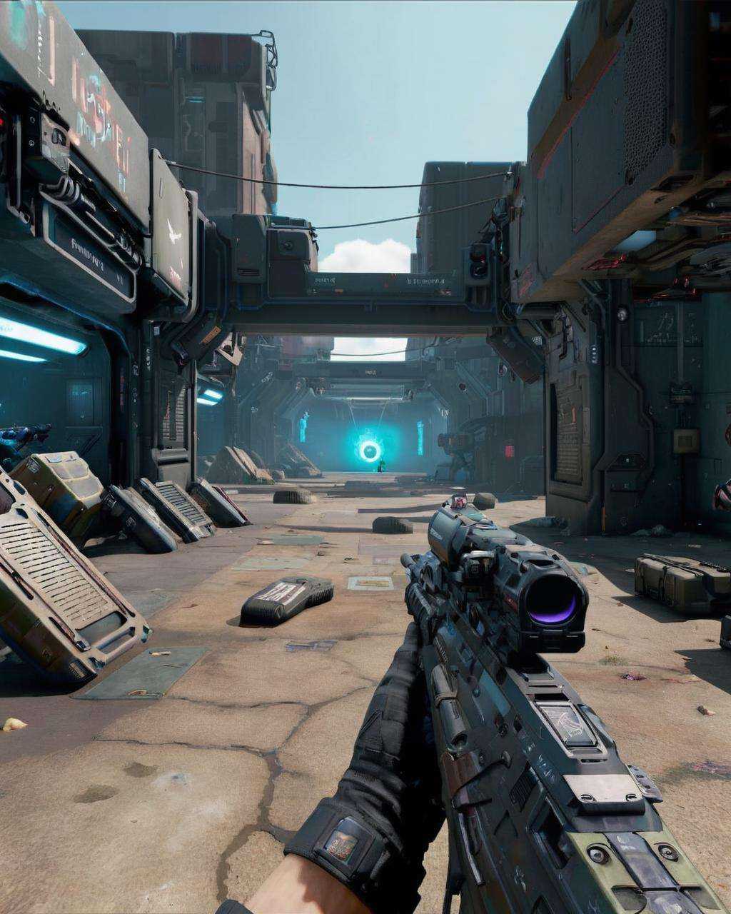 a fps screenshot :1.4,  ultra realistic rifle,  cyberpunk on Tensor.Art