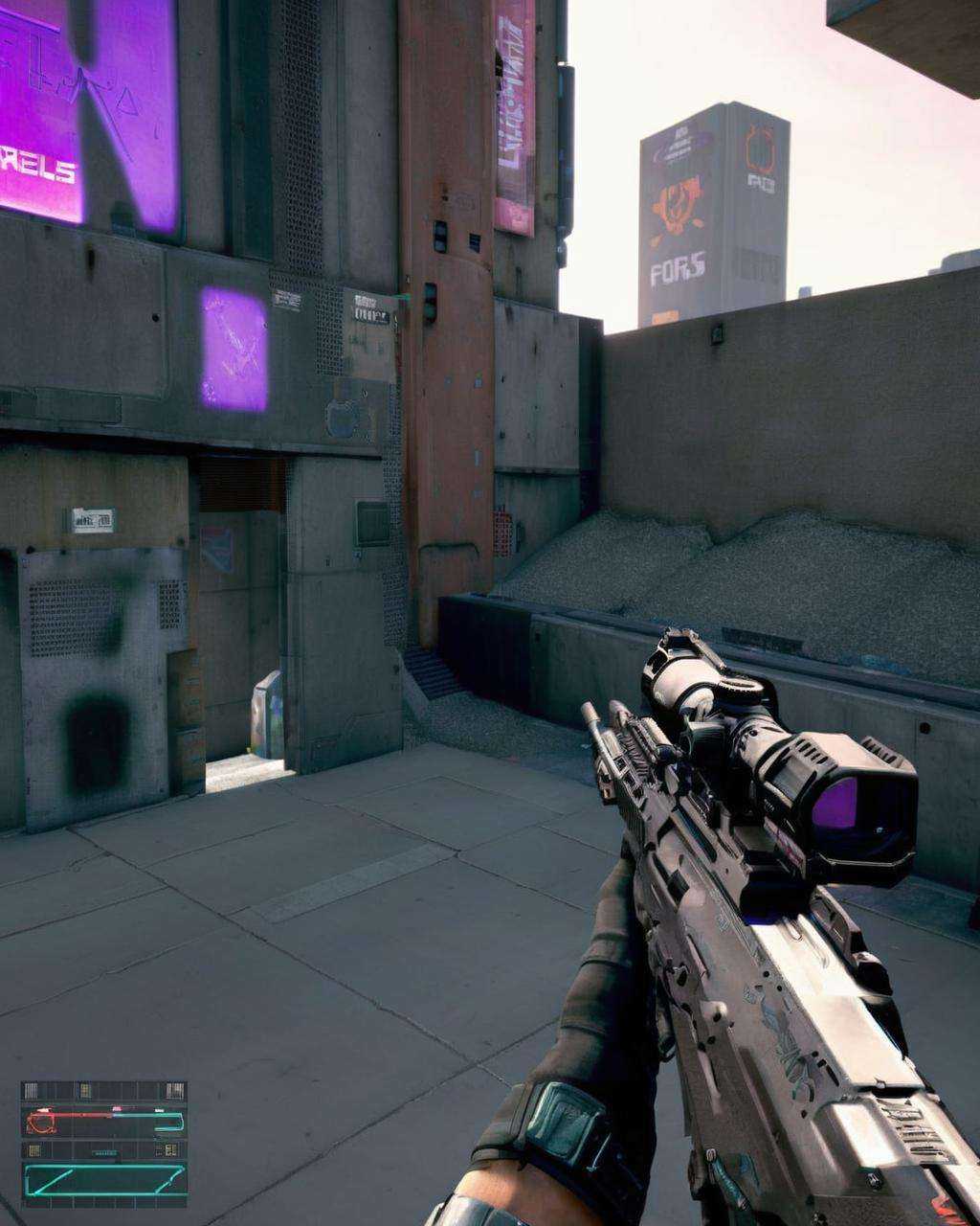 a fps screenshot :1.4,  ultra realistic rifle,  cyberpunk on Tensor.Art