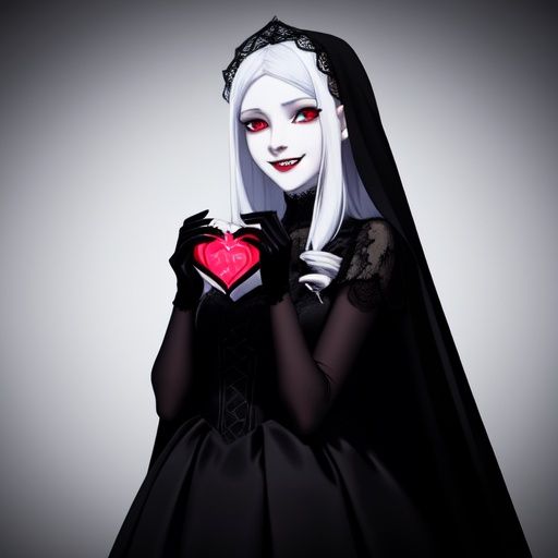 a terrifying demon woman from the underground holding an anatomically correct human heart on her hands,  the heart has a s...