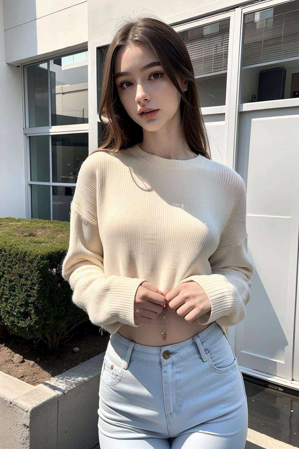 1girl,  wearing sweater,  wearing pants on Tensor.Art