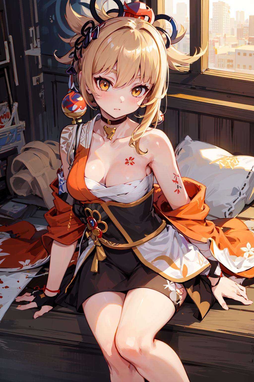 masterpiece, best quality, 1girl, yoimiya \(genshin impact\), official clothes, yellow eyes, <lora:Genshin_Yoimiya_AP_v2:0.7:C>, cinematic angle