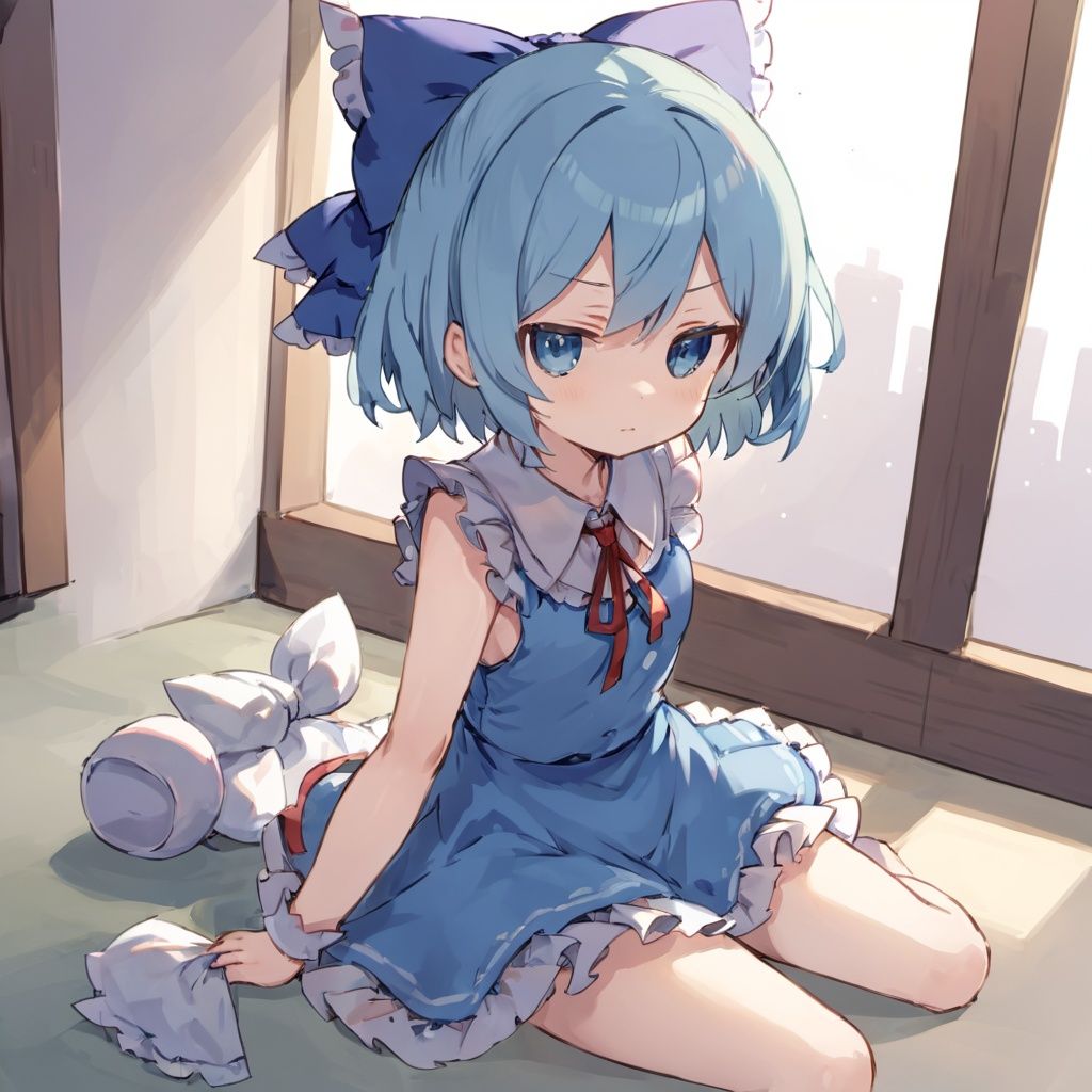 fumo,cirno, 1girl,sitting