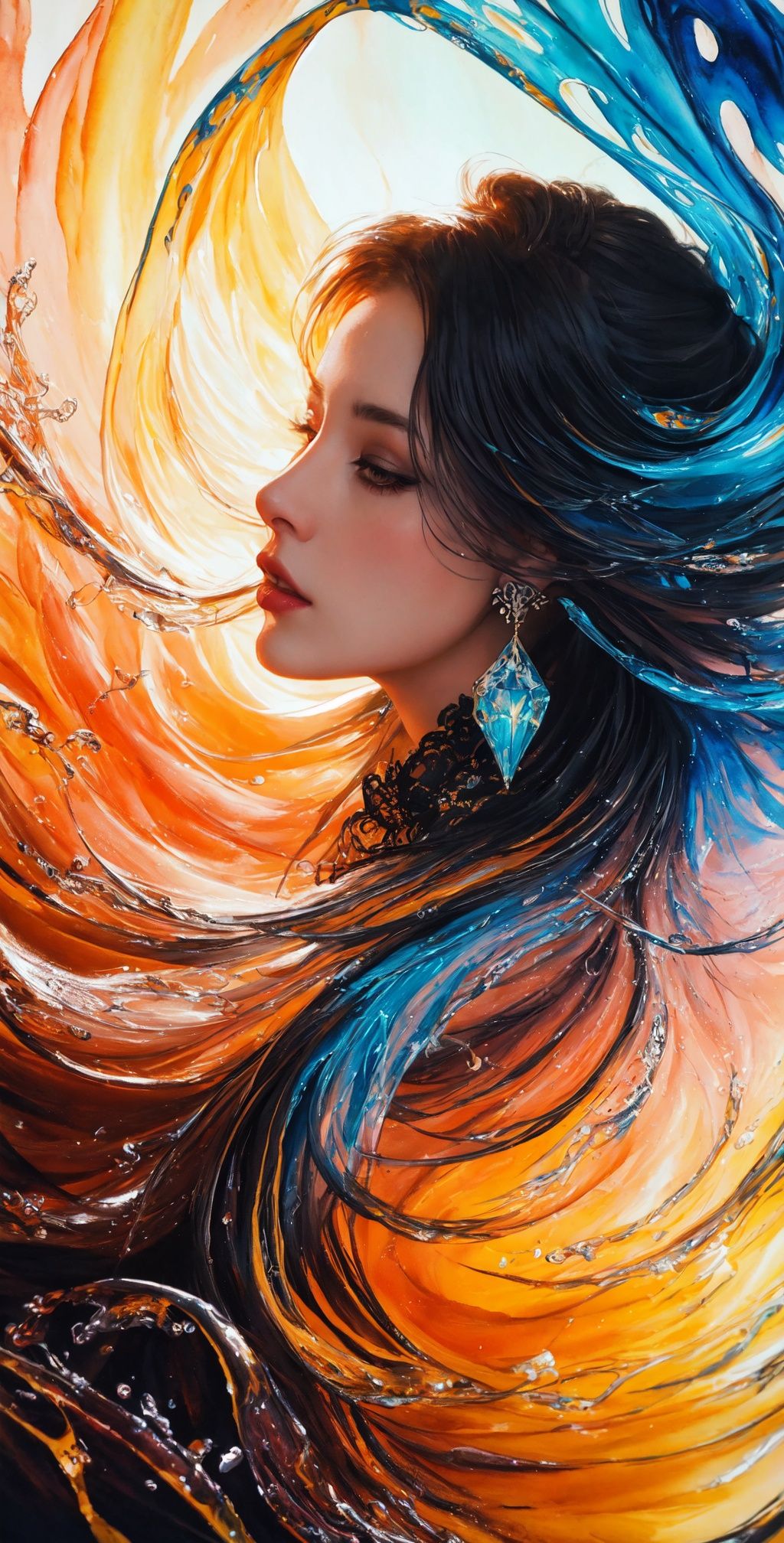 Colorful beautiful woman,  Black ink flow,  8k resolution photorealistic masterpiece on Tensor.Art