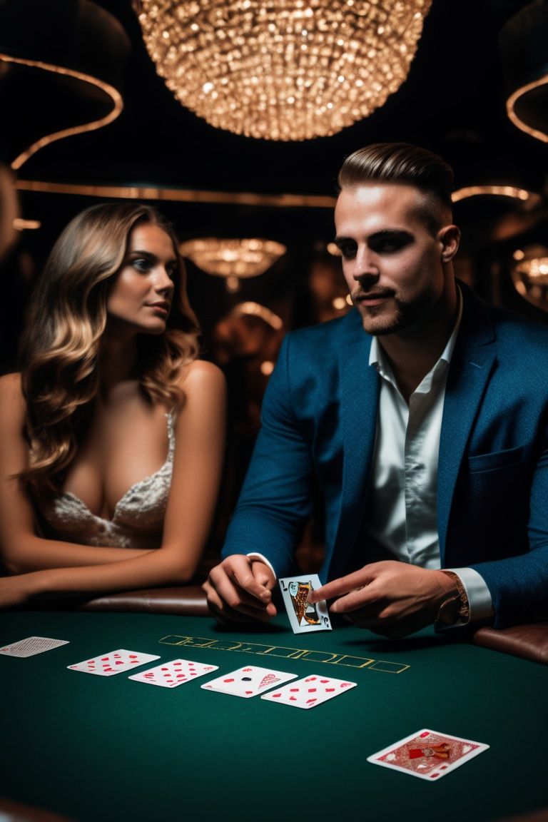 man playing cards with beautiful girls standing beside him,  8k,  UHD on Tensor.Art