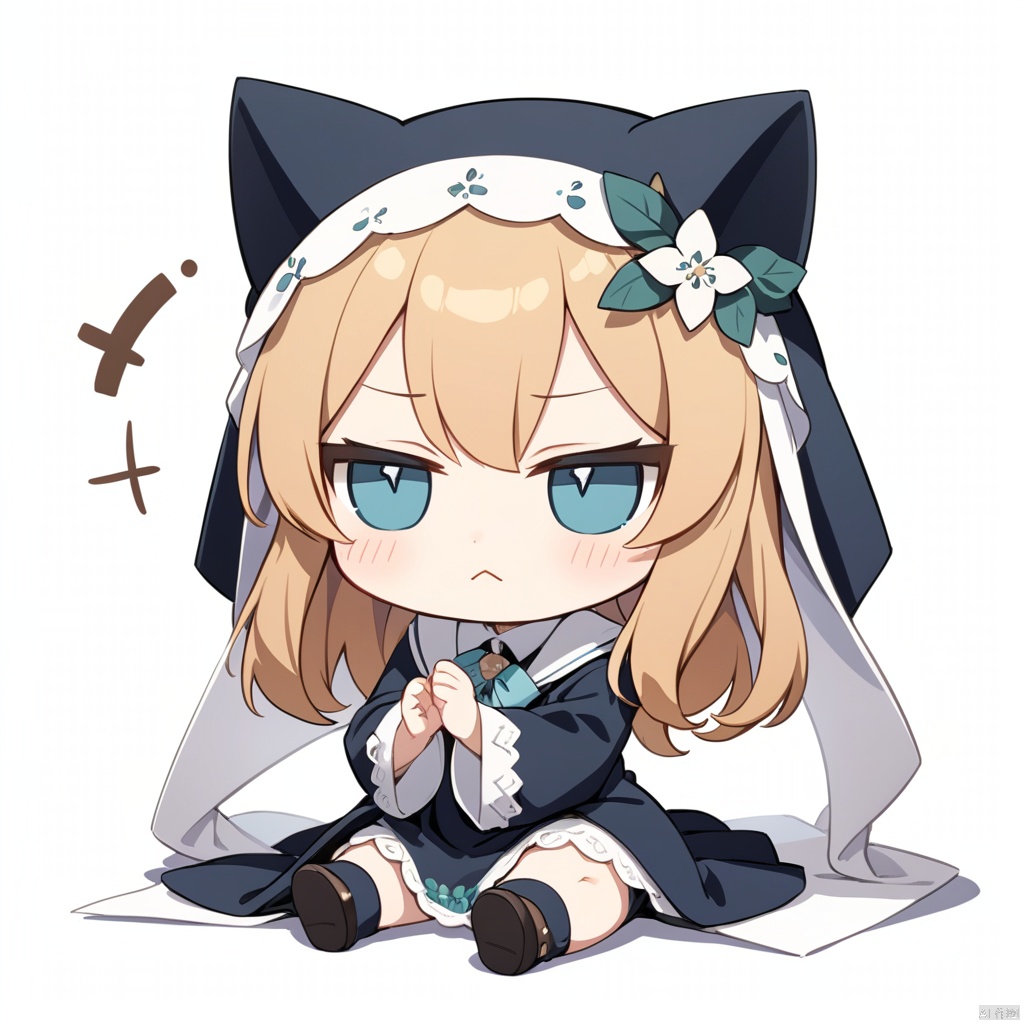  ,
chibi,solo,X_X,
masterpiece,best quality,
1girl, mari \(blue archive\), blue archive,
Simple background,white background, fumo