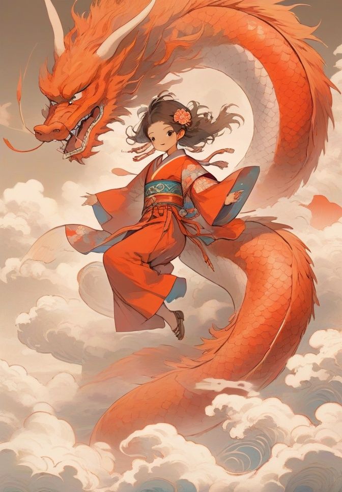 mythical clouds,  1girl,  riding dragon on Tensor.Art