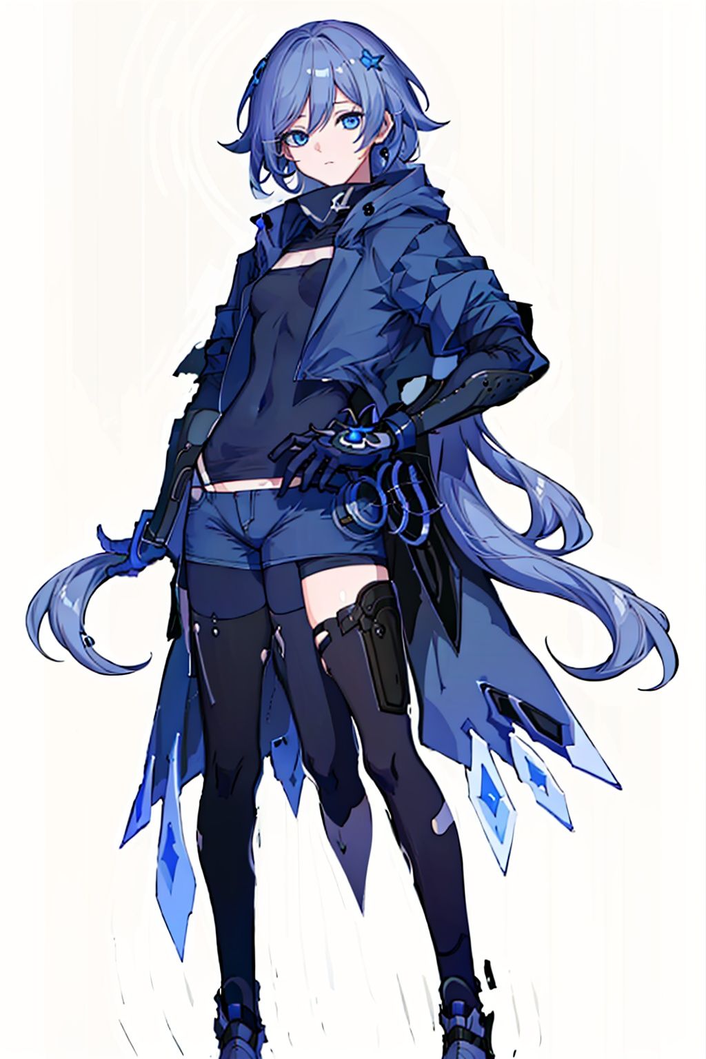 (masterpiece:1.3), (the best quality:1.2), (super fine illustrations:1.2), (Masterpiece), high quality, high detail, (white background:1.2), looking at viewer, (SOLO:1.4), outline, simple background, ,  blue_eyes, hair_between_eyes, fu_hua, 
