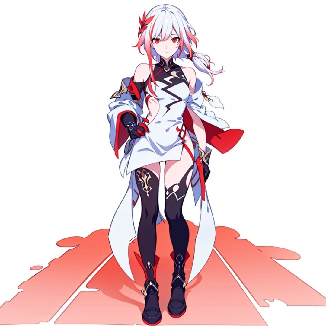 (masterpiece:1.3),(the best quality:1.2),(super fine illustrations:1.2),(Masterpiece),high quality,high detail,(white background:1.2),looking at viewer,(SOLO:1.4),outline,simple background,, hair_between_eyes,pink_hair,white_hair,multicolored_hair,red_hair,red_eyes,fu_hua,solo,