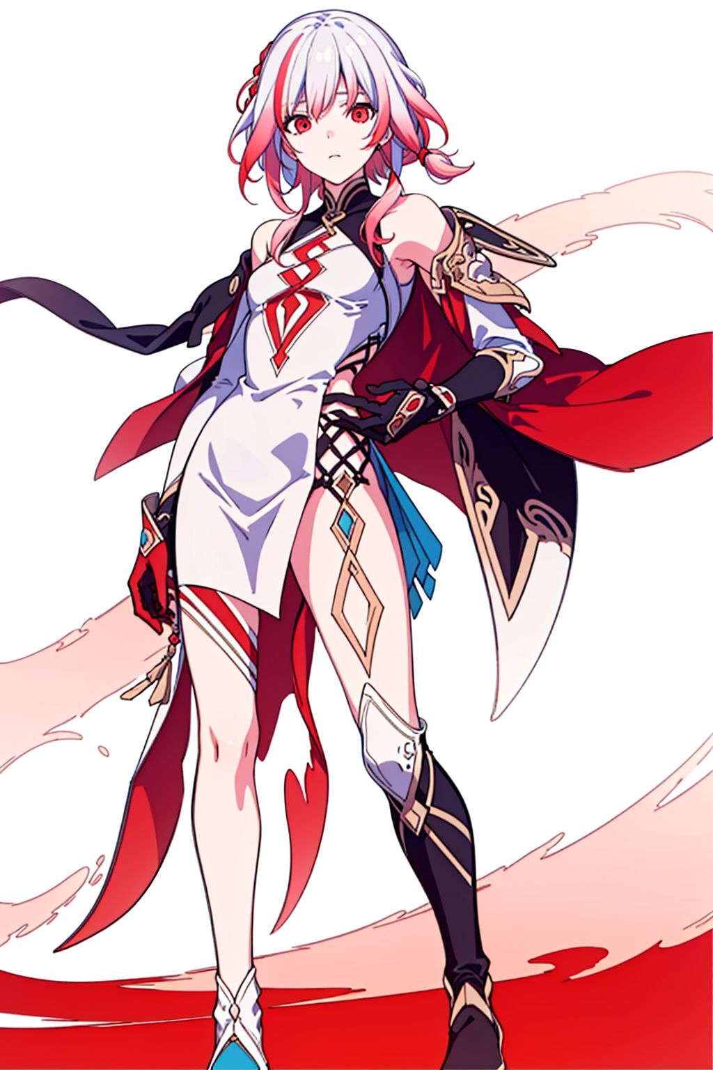 (masterpiece:1.3),(the best quality:1.2),(super fine illustrations:1.2),(Masterpiece),high quality,high detail,(white background:1.2),looking at viewer,(SOLO:1.4),outline,simple background,, hair_between_eyes,pink_hair,white_hair,multicolored_hair,red_hair,red_eyes,fu_hua,solo,
