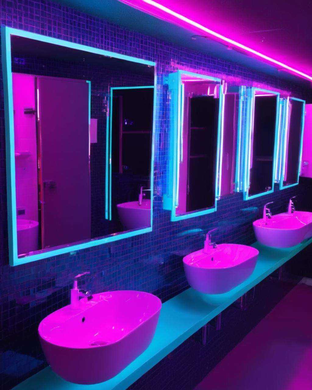 best quality ,  a bathroom with a bunch of sinks and mirrors , on Tensor.Art