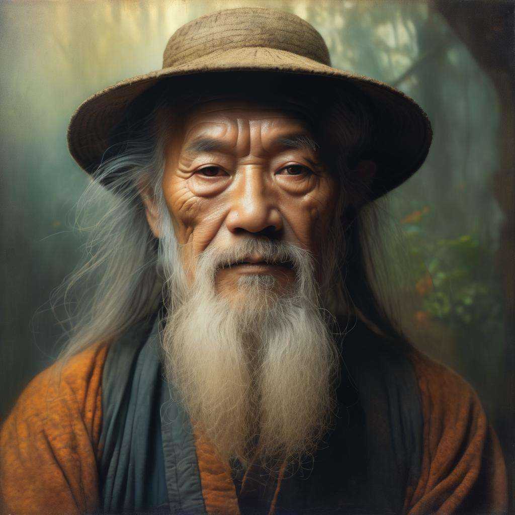 Dappled Light,  photo portrait of a character,  intricate pencil sketch mugshot of an old Vietnamese man with long beard::...