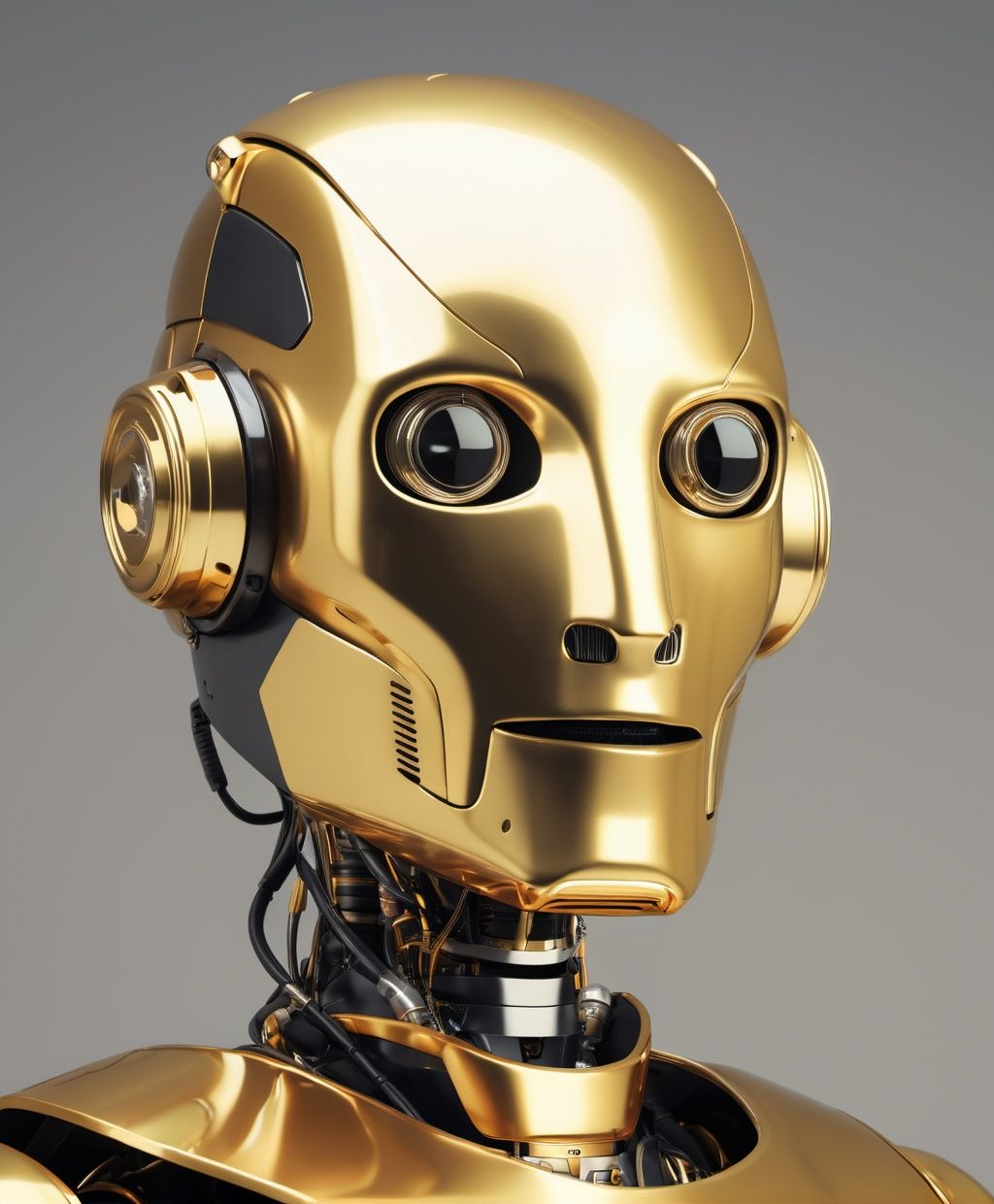 a portrait of a generic-looking robot from the 1980s,  almost entirely gold in color,  very realistic on Tensor.Art
