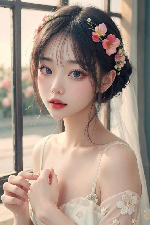 1girl,  Floral motifs,  luminous skin on Tensor.Art