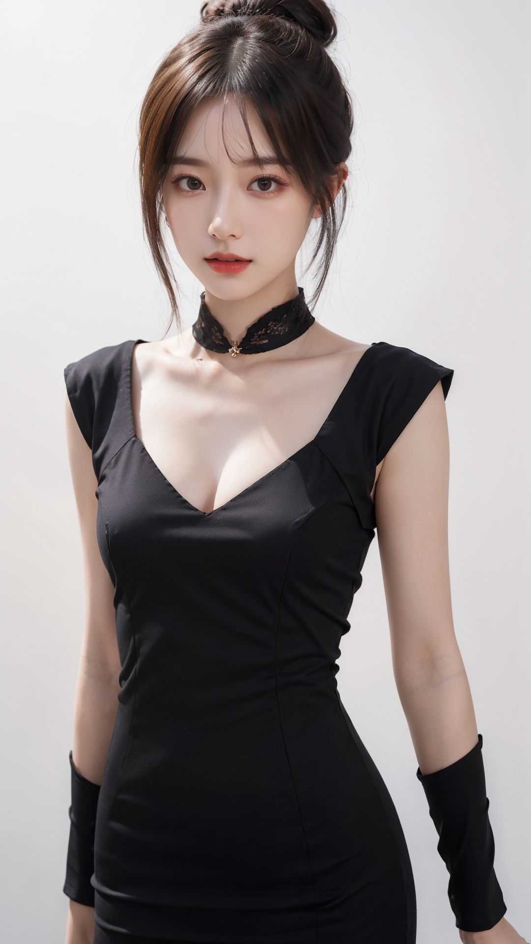 masterpiece,best quality,1 girl,reality,(simple_background),looking_at_viewer,hair bun,side_blunt_bangs,china_dress,chinese_style,<lora:qimeng1.0:0.7>,