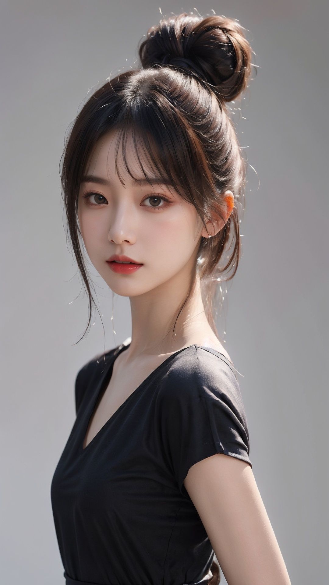 masterpiece,best quality,1 girl,reality,(simple_background),looking_at_viewer,hair bun,side_blunt_bangs,china_dress,chinese_style,<lora:qimeng1.0:0.7>,