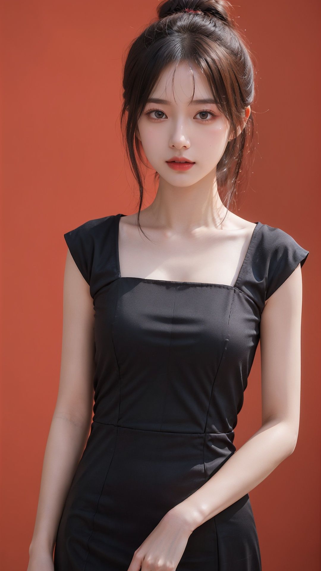 masterpiece,best quality,1 girl,reality,(simple_background),looking_at_viewer,hair bun,side_blunt_bangs,china_dress,chinese_style,<lora:qimeng1.0:0.7>,