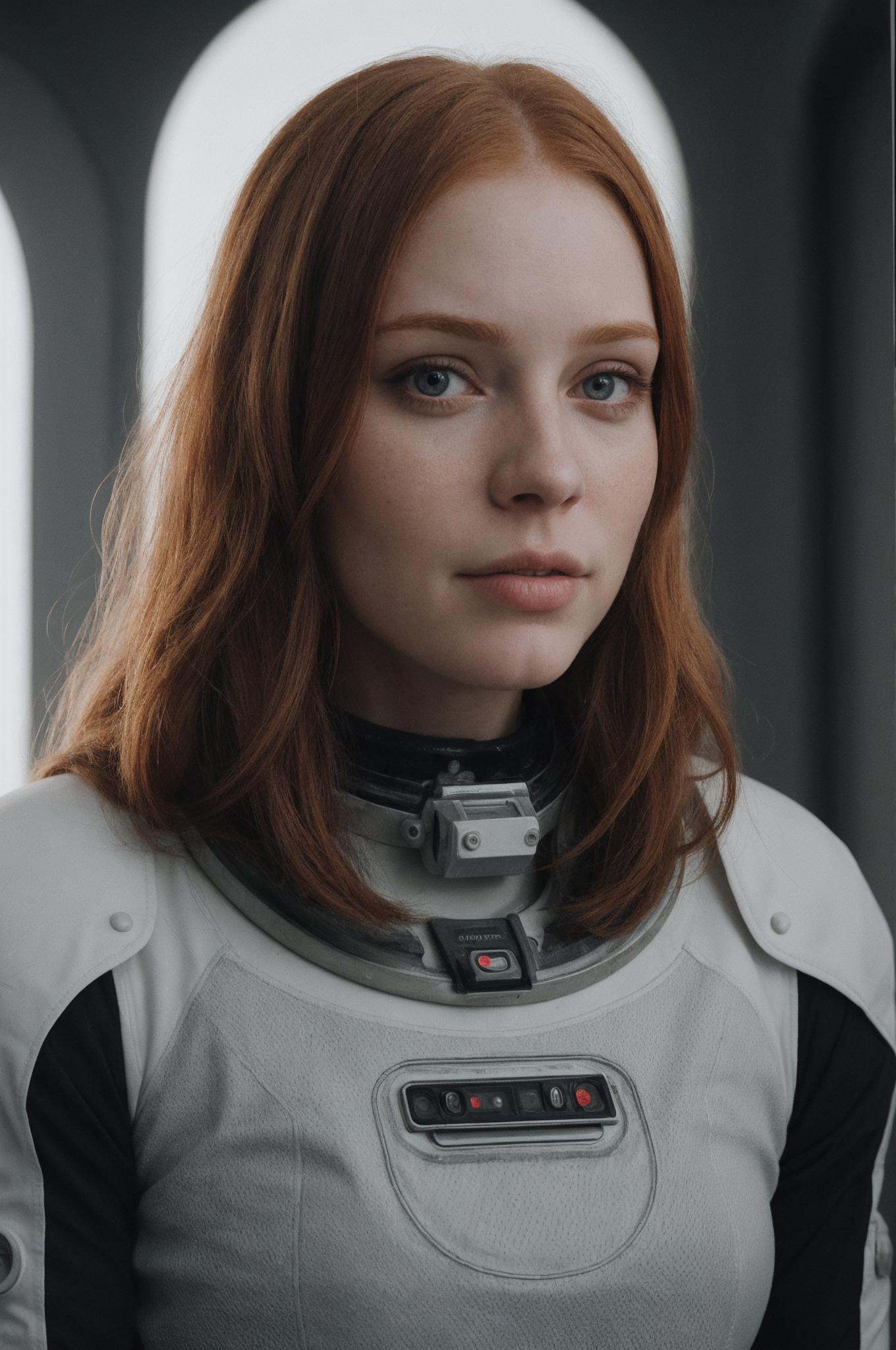 ginger woman,  in space,  futuristic space suit on Tensor.Art
