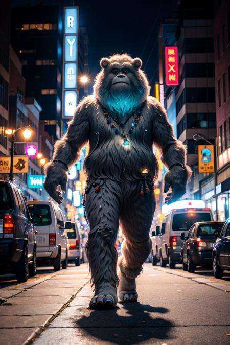 yeti walking down a city street,  RAW photo,  full sharp on Tensor.Art