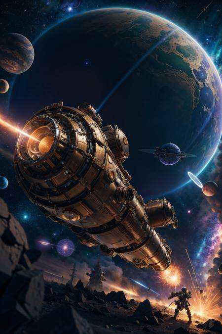 Steampunk outer space battle,  epic sci-fi battle,  masterpiece on Tensor.Art