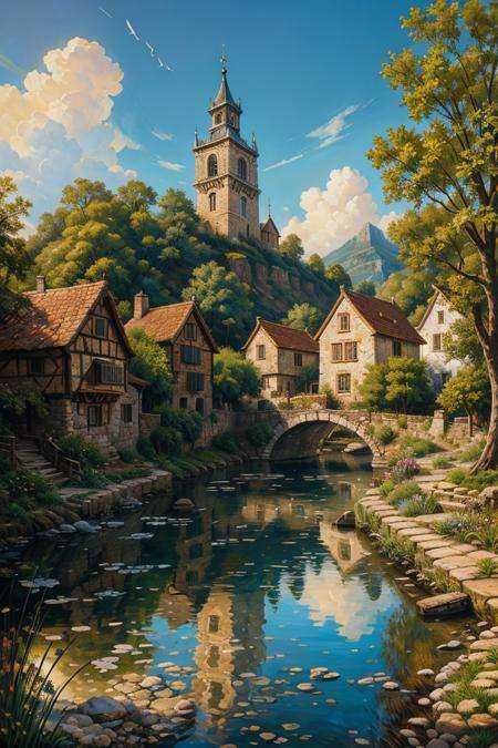 stunning 17th century european village scenery,  detailed and intricate environment,  oil painting on Tensor.Art