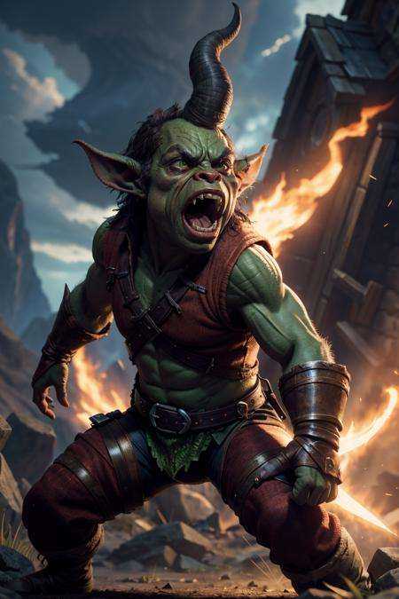 (dynamic camera),  solo,  close-up evil angry screaming goblin character on Tensor.Art