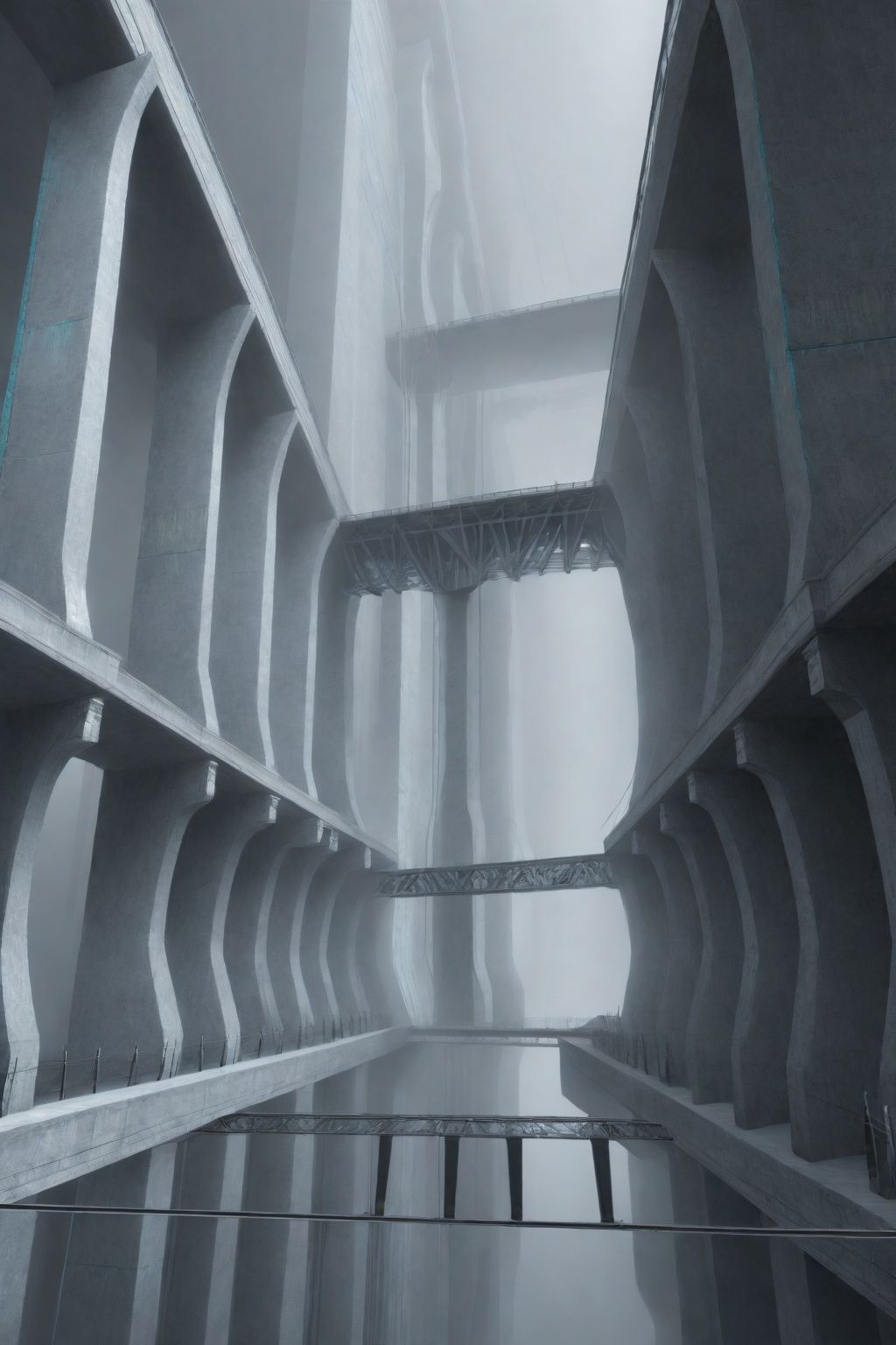masterpiece, best quality, 8k, high resolution, highly intricate, an award-winning photograph of hl2citadel, scenery, no humans, a wide shot of multiple bridges and pillars