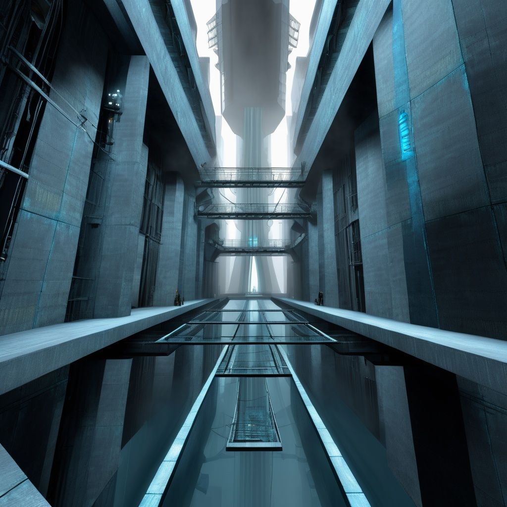 best quality, 8k, high resolution, highly intricate, an award-winning photograph of hl2citadel, scenery, no humans, multiple catwalks