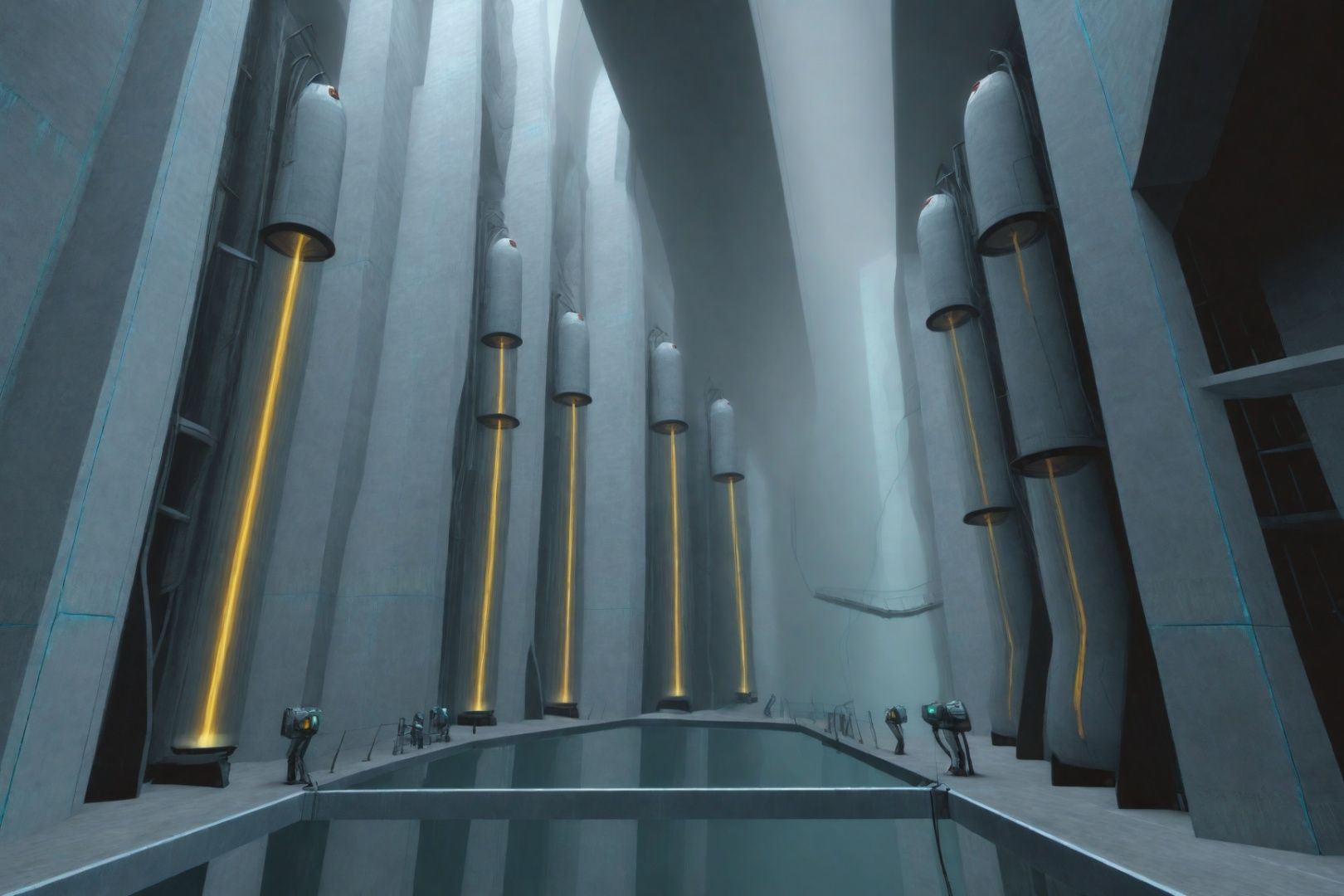 masterpiece, best quality, 8k, high resolution, an award-winning photograph of hl2citadel, scenery, no humans, dread, tubes, pods