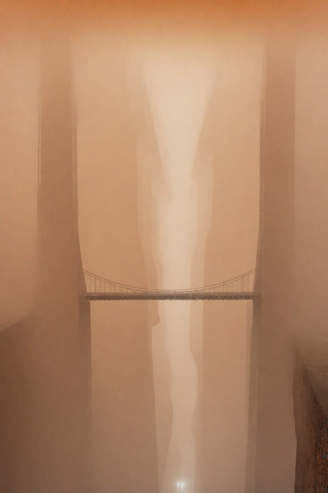masterpiece, best quality, 8k, high resolution, an award-winning photograph of hl2citadel, scenery, no humans, a wide shot of multiple bridges and pillars, orange fog
