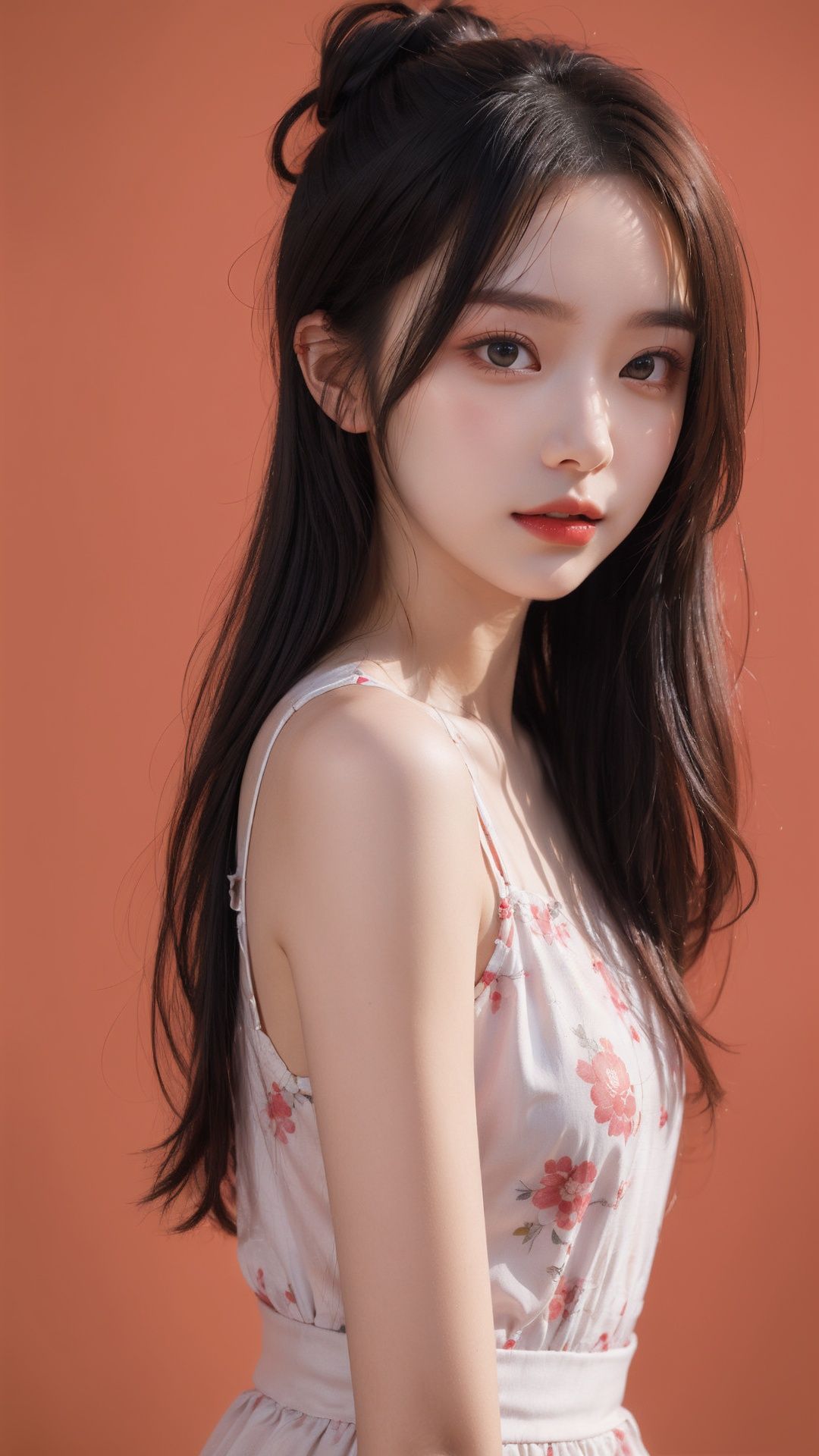 masterpiece,best quality,1 girl,reality,(simple_background),looking_at_viewer,hair bun,side_blunt_bangs,china_dress,chinese_style,<lora:qimeng1.0:0.7>,