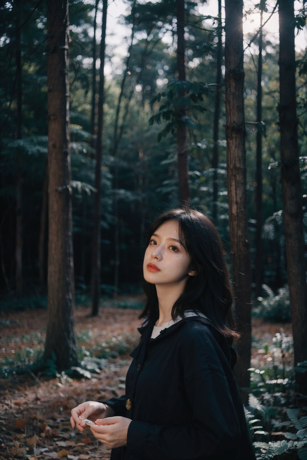 Best Quality,Masterpiece,Ultra High Resolution,(Realisticity:1.4),Original Photo,Cinematic Lighting,1Girl,<lora:Dark Style_20230829102833-000010:0.8>,Dark Style,day,forest,