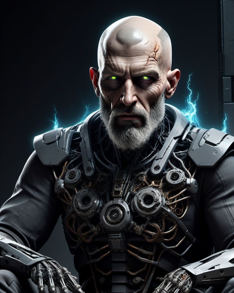 feeble corrupted man,  (sitting),  shaved head on Tensor.Art