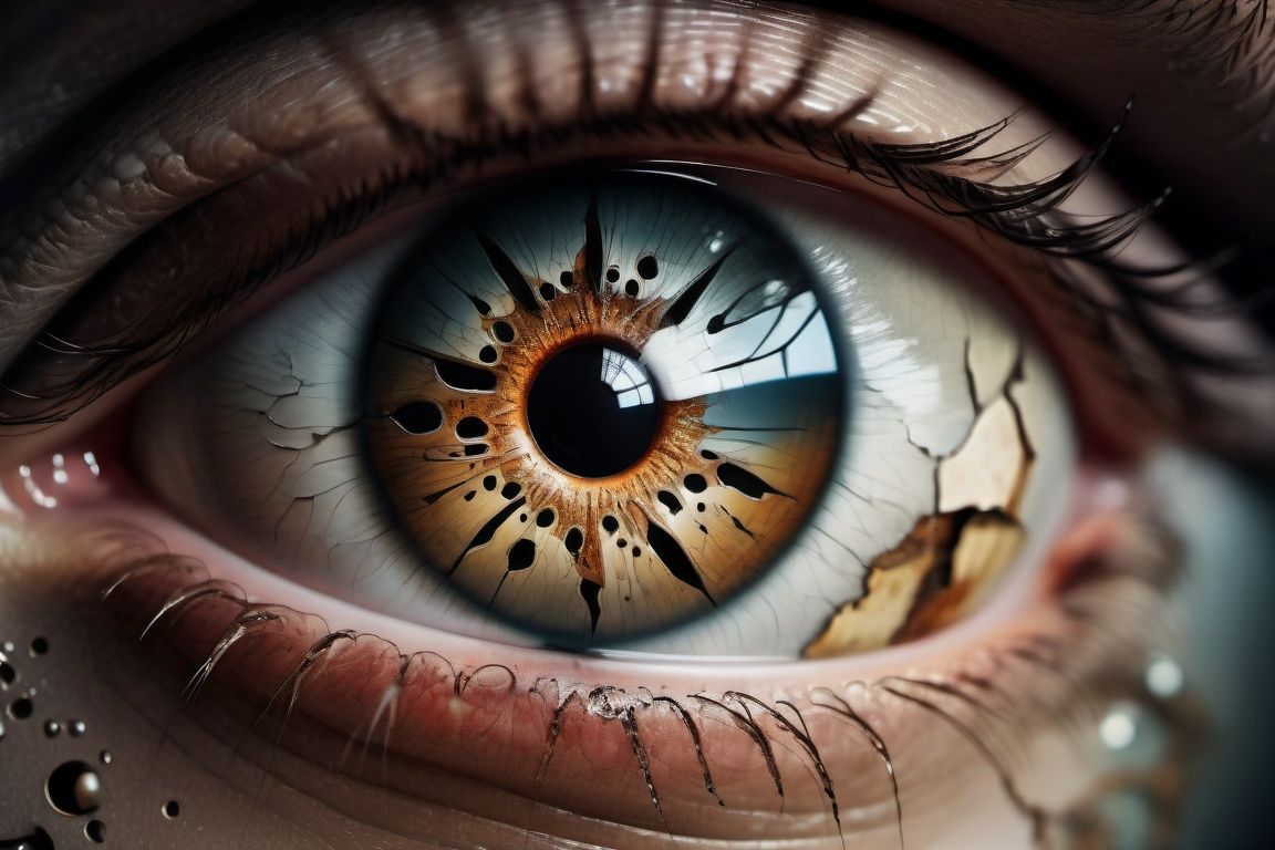 a masterpiece artistic photo close shot of ((a devastated world in the reflection of an eye intricate details)) on Tensor.Art